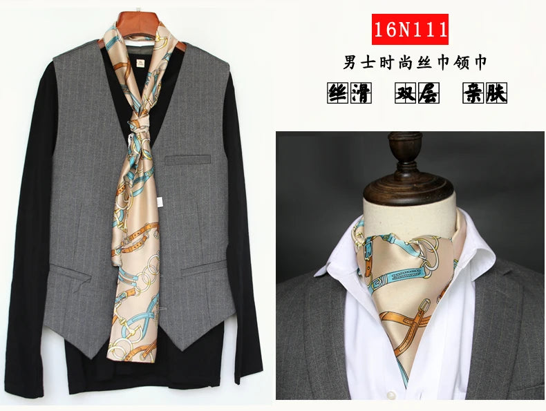 Business Scarf Hangzhou Silk Men's Scarf Long Scarf Double-Sided Trendy British European American Style Autumn Winter