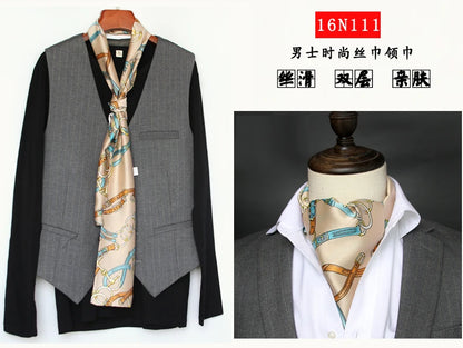 Business Scarf Hangzhou Silk Men's Scarf Long Scarf Double-Sided Trendy British European American Style Autumn Winter