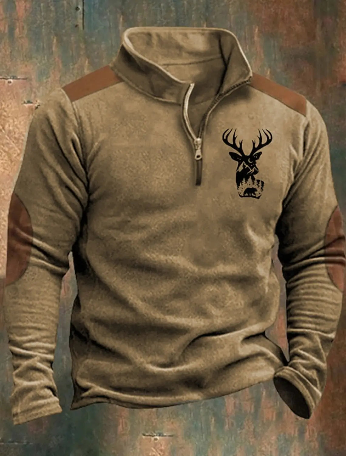 3D Printed Animal Pattern Zipper Sweatshirt For Men Vintage Elk Wolf Pattern Long Sleeve Pullover Autumn Casual Comfortable Tops