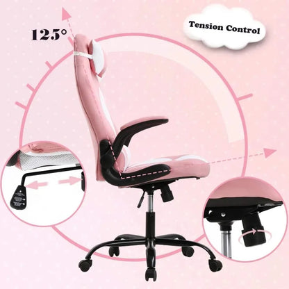 Gaming Chair Office Chair Desk Chair with Lumbar Support Flip Up Arms Headrest Swivel Rolling Adjustable PU Leather Racing