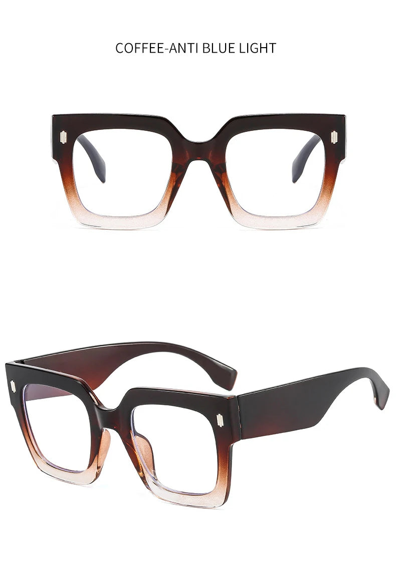 Vintage Big Frame Square Reading Glasses Women Men Fashion Brand Prescription Eyeglasses Transparent Computer Blue Light Glasses