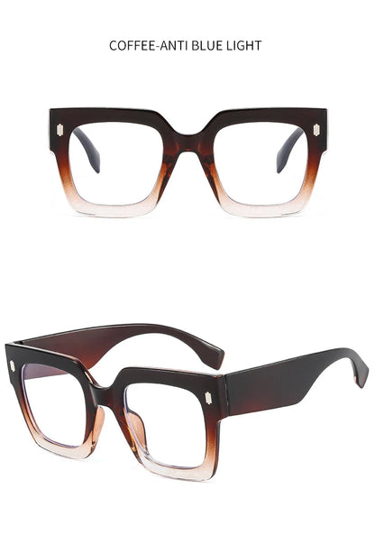 Vintage Big Frame Square Reading Glasses Women Men Fashion Brand Prescription Eyeglasses Transparent Computer Blue Light Glasses
