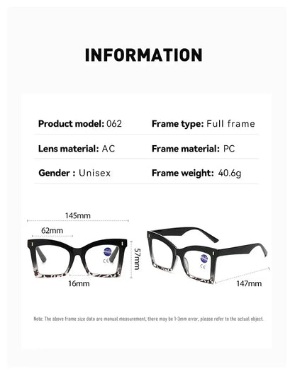 2025 New Style Reading Glasses for Women Fashion Men Oversized Square Prescription Glasses Large Frame Anti-blue Presbyopia