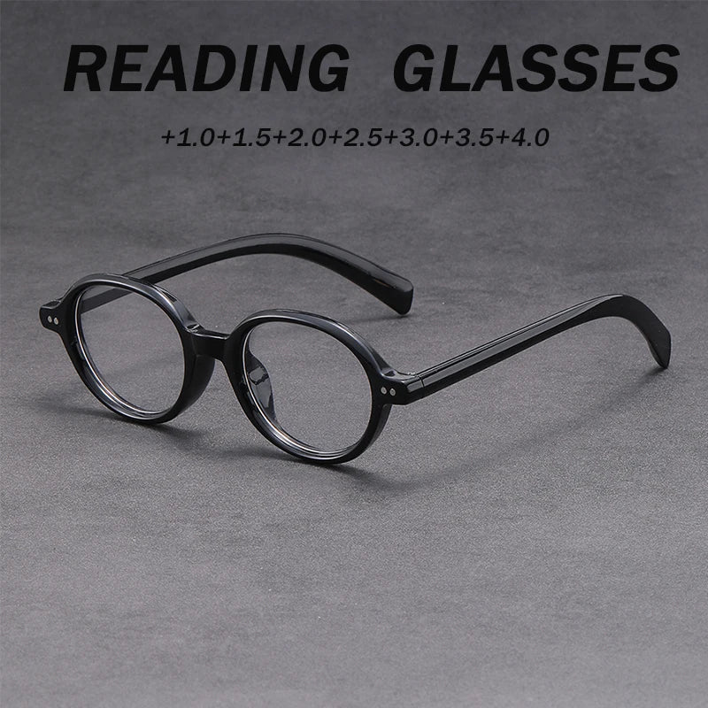 +1.50 Reading Glasses Men Women Vintage Round Black Frame Dark Gray Lens Retro Style Lightweight Presbyopia Eyewear for Daily