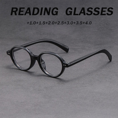 +1.50 Reading Glasses Men Women Vintage Round Black Frame Dark Gray Lens Retro Style Lightweight Presbyopia Eyewear for Daily