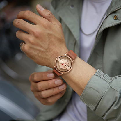 TOMI Fashionable and Minimalist Men's Leather Watch Strap Personalized Hollow Perspective Glass Bottom Cover Quartz Watch