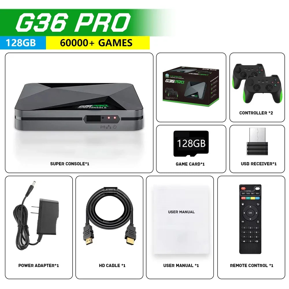 2026 NEW Super Console G36 Pro Retro Video Game Console with 65000 Video Games for PS1/GBA/MD/CPS with Gamepad Kid Gift Game Box
