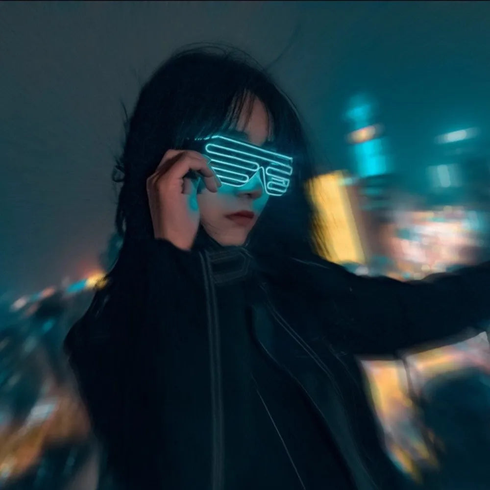 Wireless LED Glowing Glasses Cool Colorful Neon Glasses Double Colors Glow-in-the-dark Luminous Glasses Halloween Costumes