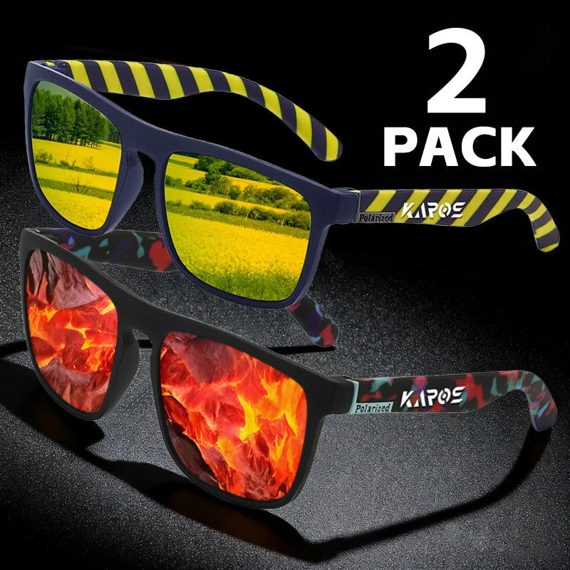 KAROS 2PCS Sunglasses Men/Women Polarized Square Mirror Brand Design Luxury UV400 SunShade Unisex Fishing Driving Cycling Hiking