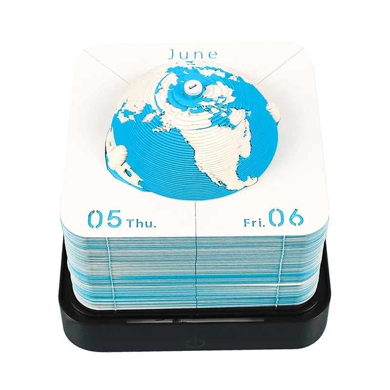 Time Piece Calendar 2026 Desk Calendar With LED Light 3D Tear-away Calendar Paper Carving Art Memo Pad Notepad Gift Christmas