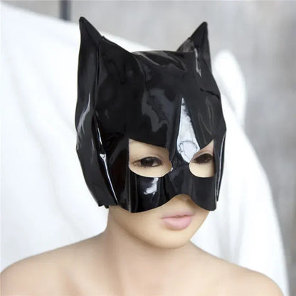 Halloween cosplay prop sexy mask women's tempting half face headwear cat ear mask leather mouth hood