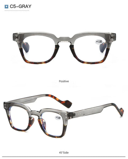 Stylish Square Frame Hyperopia Eyewear Men Anti Blue Light Reading Glasses Color Blocked Presbyopia Eyeglasses for Women