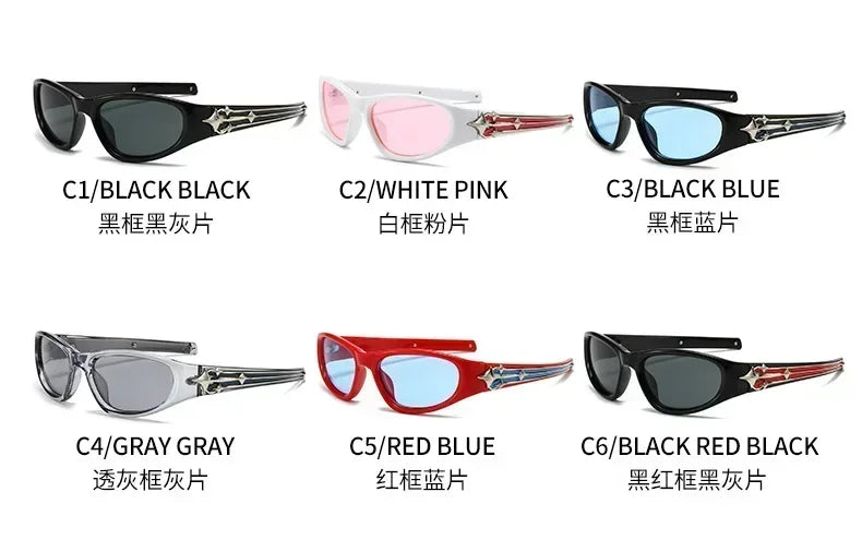 Y2K Fashion Cat Eye Sunglasses Women Men Luxury Brand Design Sun Glasses Popular Punk Hip Hop Rivet Star Eyeglasses Shades UV400
