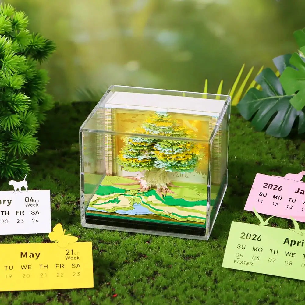 2026 Luminous English Calendar 3D Hand Torn Notebook Paper Carving Treehouse Design Creative Desktop Decoration Ornaments