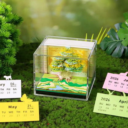 2026 Luminous English Calendar 3D Hand Torn Notebook Paper Carving Treehouse Design Creative Desktop Decoration Ornaments