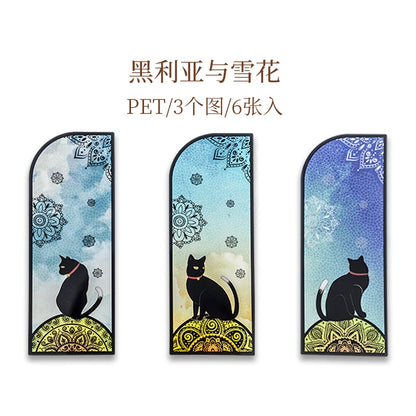 6 pcs/set Cute black cat daily series Bookmark PVC Matte Reading Book mark Retro Book Page Marker Stationery Supplies