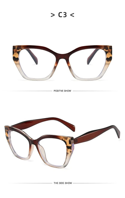 Luxury Brand Designer Women Fashion Cat Eye Anti Blue Light Glasses Double Color Large Frame Lady's Prescription Eyewear Frames