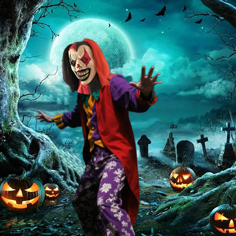 Clown Skull Mask - Red and Black Horrifying Killer Full-head Adult Evil Clown Mask, Halloween Anime Cosplay Prop