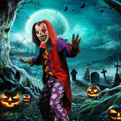 Clown Skull Mask - Red and Black Horrifying Killer Full-head Adult Evil Clown Mask, Halloween Anime Cosplay Prop