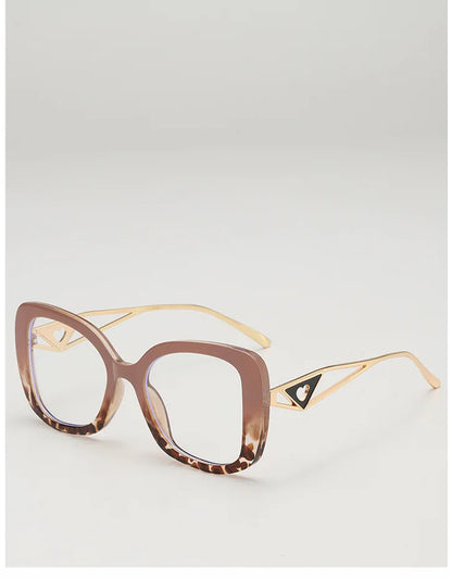 Luxury Brand Oversized Square Reading Glasses Women Triangle heart Temple Eyeglasses Blue Light Blocking Clear Computer Glasses