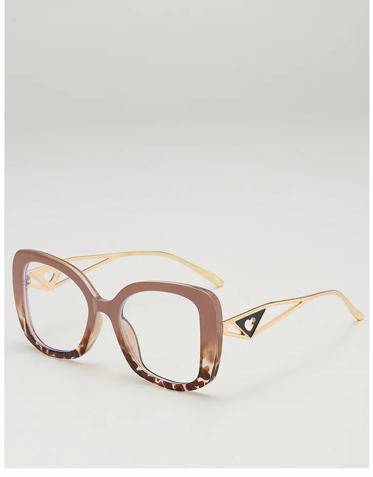 Luxury Brand Oversized Square Reading Glasses Women Triangle heart Temple Eyeglasses Blue Light Blocking Clear Computer Glasses