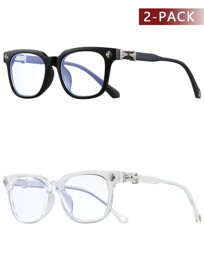 Classic 2Pcs Square Anti Blue Light Glasses For Men And Women Black & Transparent Frame Unisex Computer Wearing Women Glasses