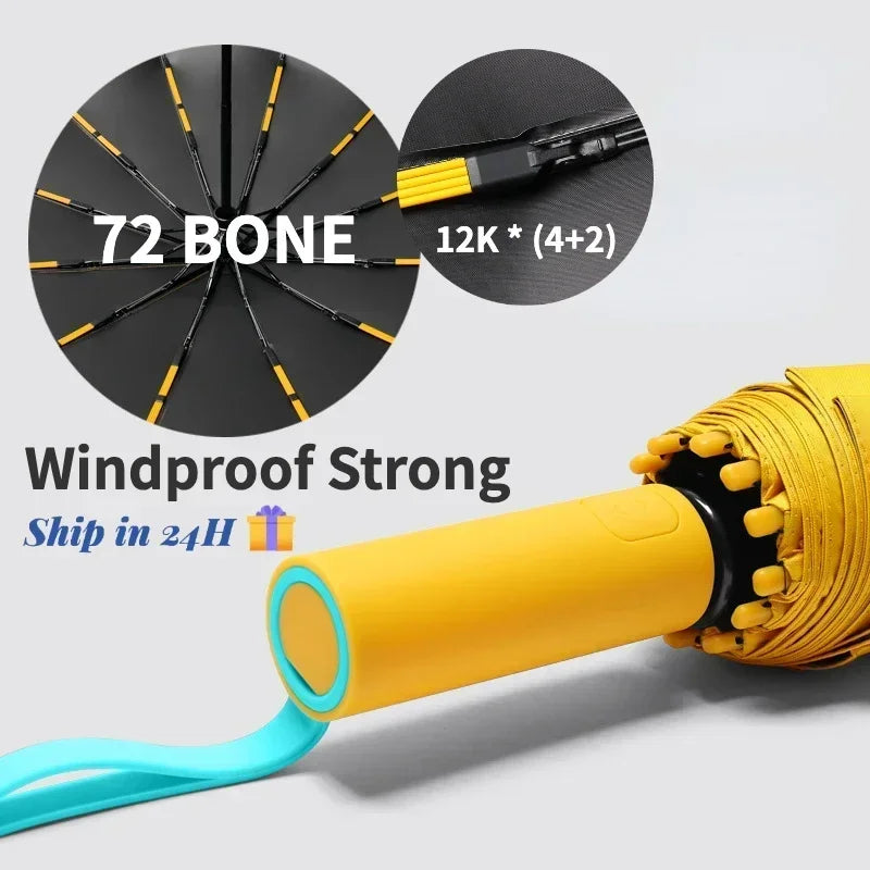 72 Bone Super Strong Windproof Automatic Folding Reinforced Large Rainproof Sun Protection   Women Men Umbrella
