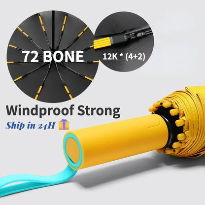 72 Bone Super Strong Windproof Automatic Folding Reinforced Large Rainproof Sun Protection   Women Men Umbrella