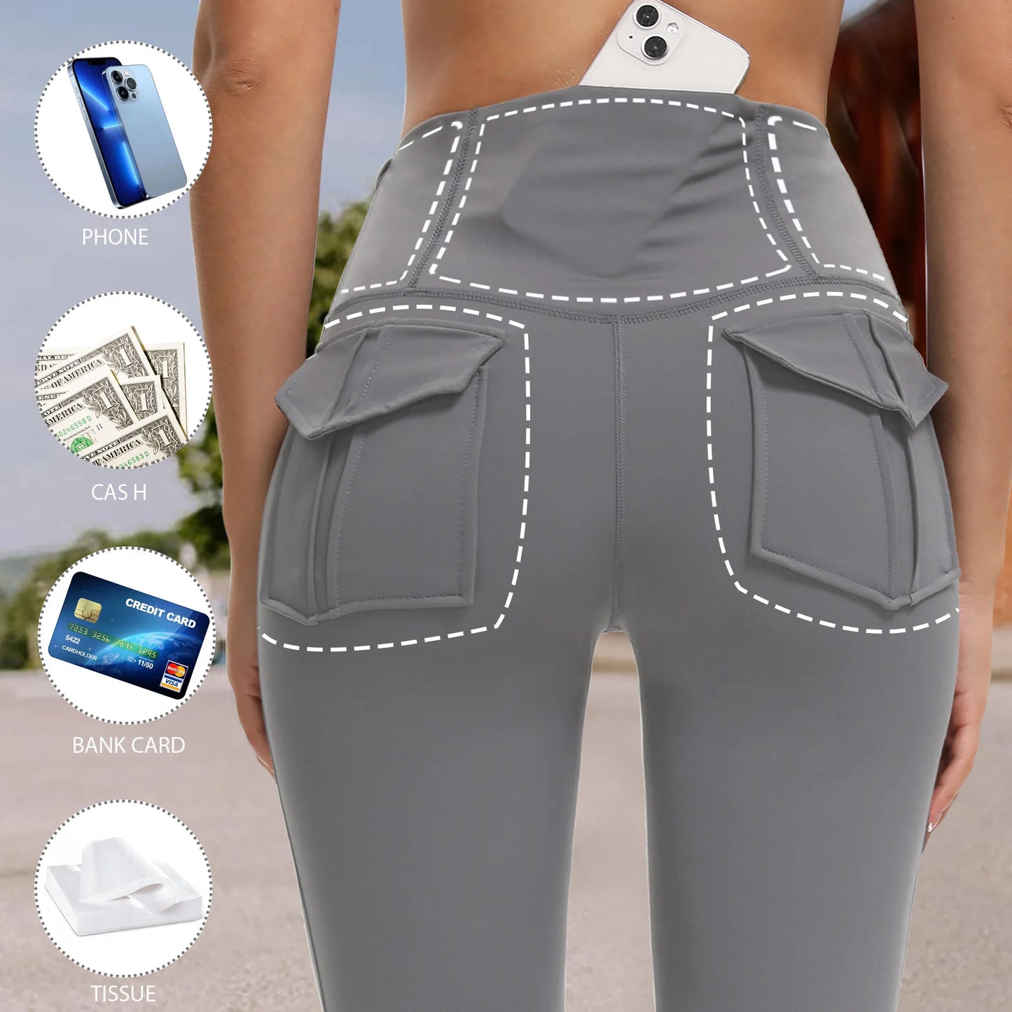 Women's High Waisted Flared Yoga Pants with Pockets Tummy Control Bootcut Leggings for Gym Fitness Casual Wear