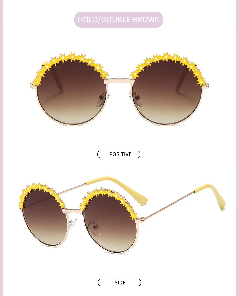 2025 Sunglasses children's glasses flower fashion New Sunglasses children's round children's Metal