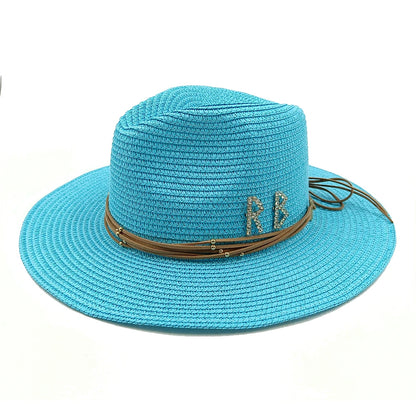 RB Rhinestone Sun Hats Women Men Summer Panama Wide Brim Straw Hats Fashion Colorful Outdoor Jazz Beach Sun Protective Cap