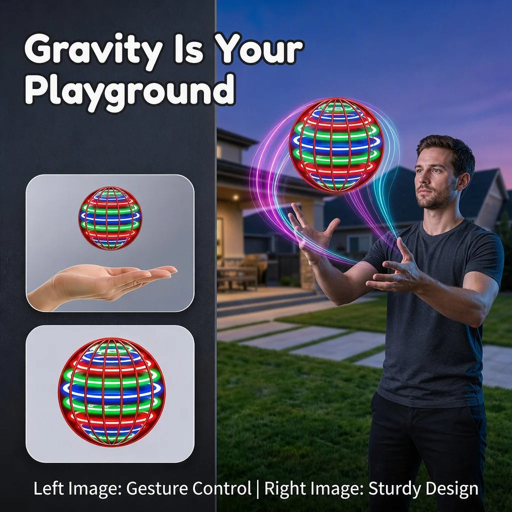 Pro Magic Flying Ball with LED Glow Lights, 360° Rotating Hand-Controlled Gyro Spinner Hover Orb, Fidget Toy for Teens and Adult