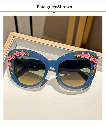 1pc Elegant Cat Eye Glasses for Women, Floral Camellia Design, Anti-Reflective PC Lens, Plastic Frame, Fashionable Beach Eyewear