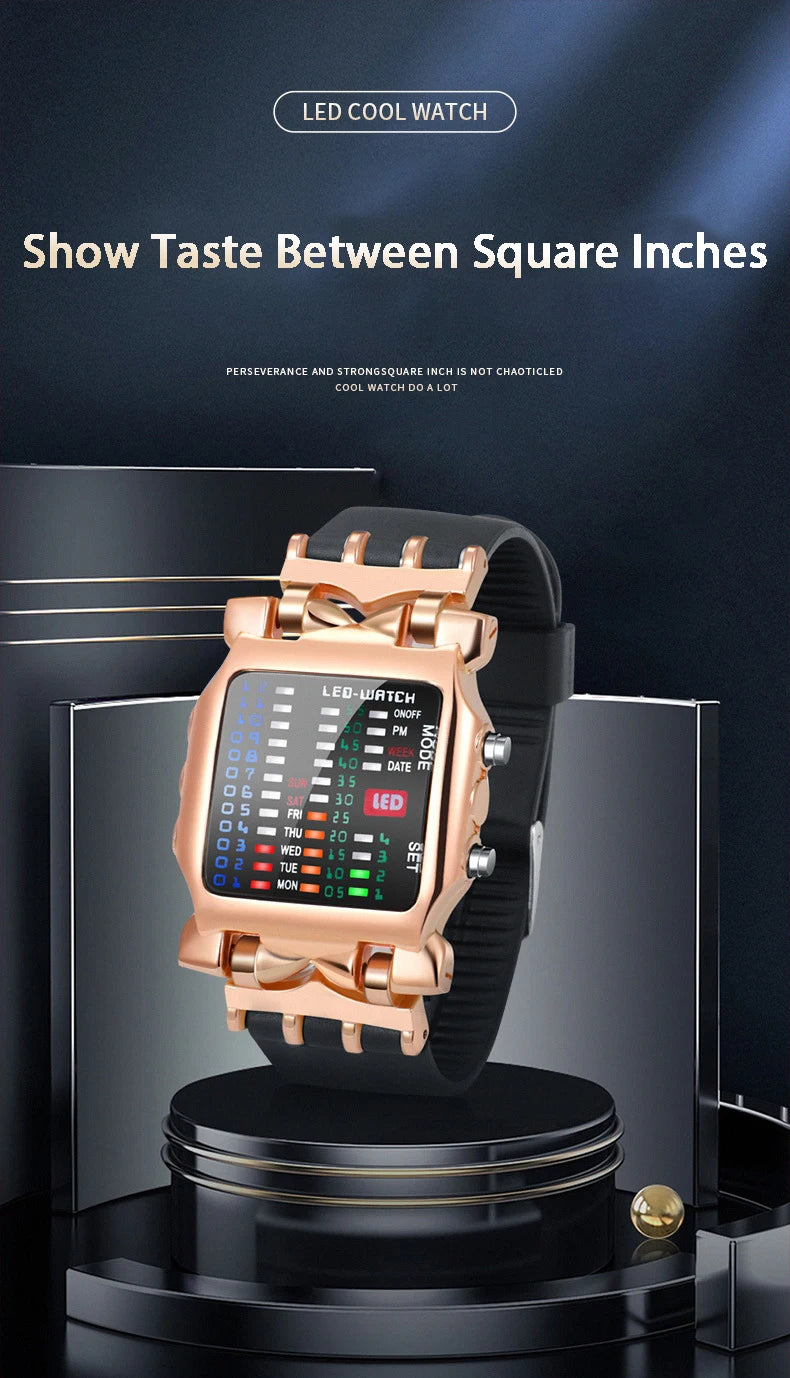LED Watch Men Fashion Creative Crab Type Electronic Watch Luminous Binary Gift Business Style Cool Waterproof Multi Function