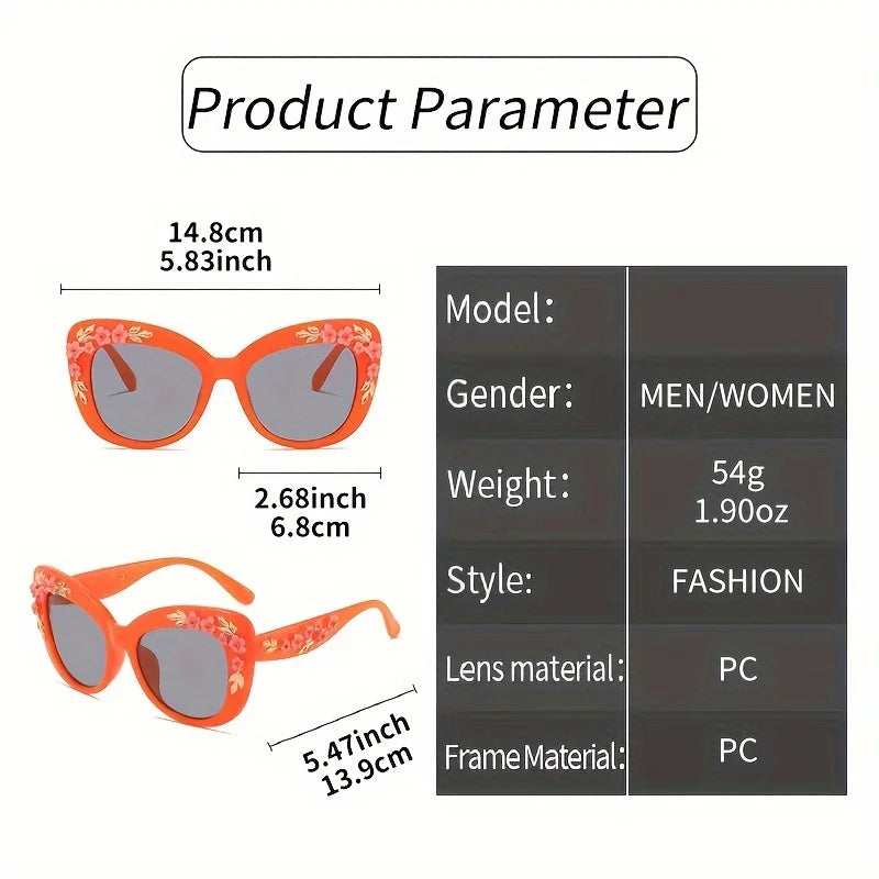 1pc Elegant Cat Eye Glasses for Women, Floral Camellia Design, Anti-Reflective PC Lens, Plastic Frame, Fashionable Beach Eyewear