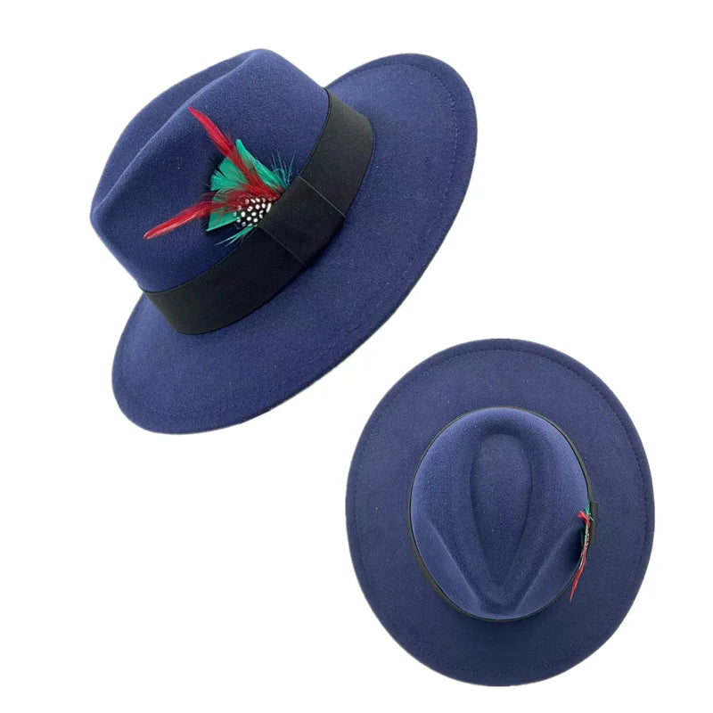 Fedora Men's Feather Wide-brimmed Hat Unisex Wool Felt Jazz Top Hat Autumn and Winter Ladies Hat Church Men's Hat Casual
