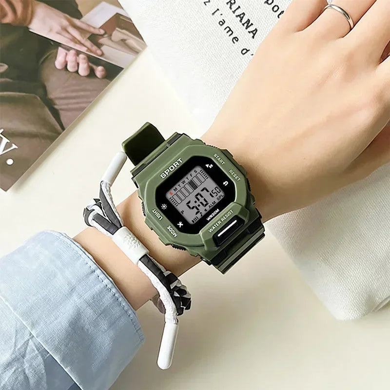 Male Digital Watches Waterproof Hombre Mens Sports Green Wristwatches Hand Clocks Women Watch Reloj Masculino
