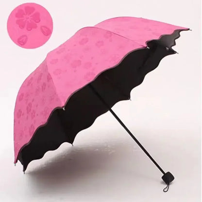 1-2PCS Portable Creative Water Flowering  Umbrella Manual  Black Coating UV Protection Sun Rain Dual Use Folding Parasol