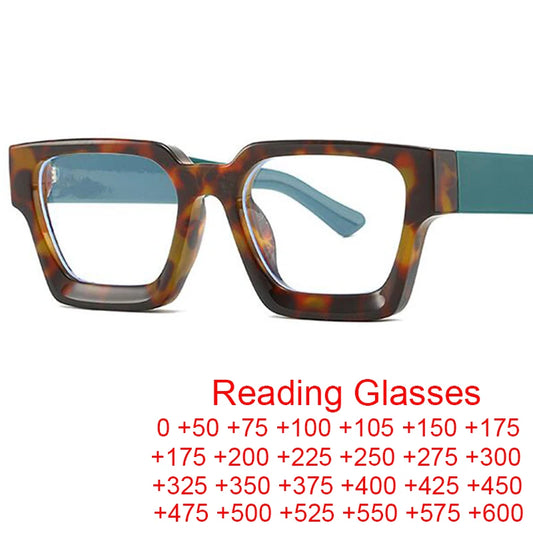 Oversized Square Reading Glasses For Women Brand Designer Blue Light Blocking Eyeglasses Green Leopard Prescription Glasses Men