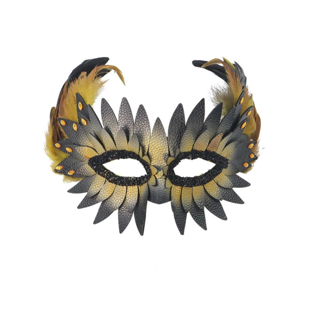 New PU Leather Bird-beak Mask Black Exquisite Owl Feather Mask Half-face Halloween Mask Carnival