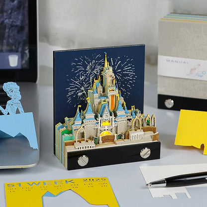Time Piece Calendar 2026 Desk Calendar With LED Light 3D Tear-away Calendar Paper Carving Art Memo Pad Notepad Gift Christmas
