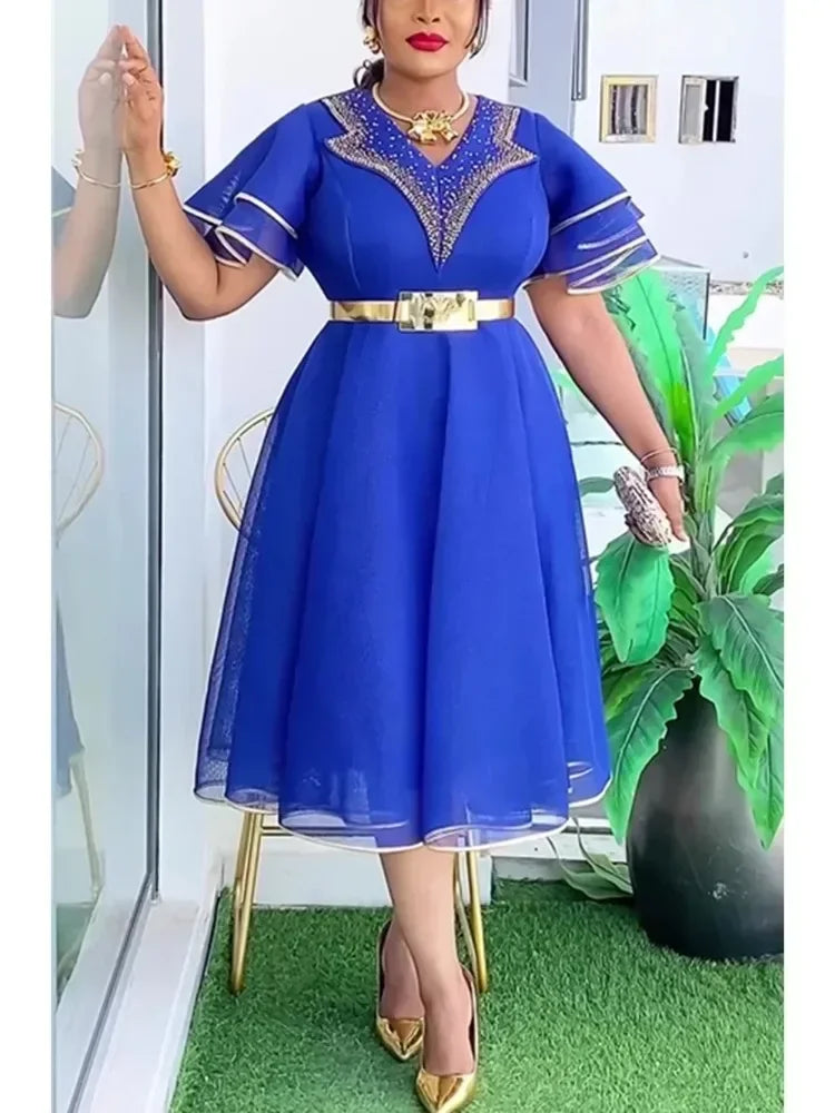 African Dresses for Women Plus Size Africa Clothes Dashiki Ankara Spring Outfits Gown Elegant Muslim Wedding Party Midi Dress