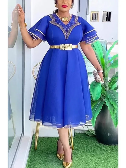 African Dresses for Women Plus Size Africa Clothes Dashiki Ankara Spring Outfits Gown Elegant Muslim Wedding Party Midi Dress