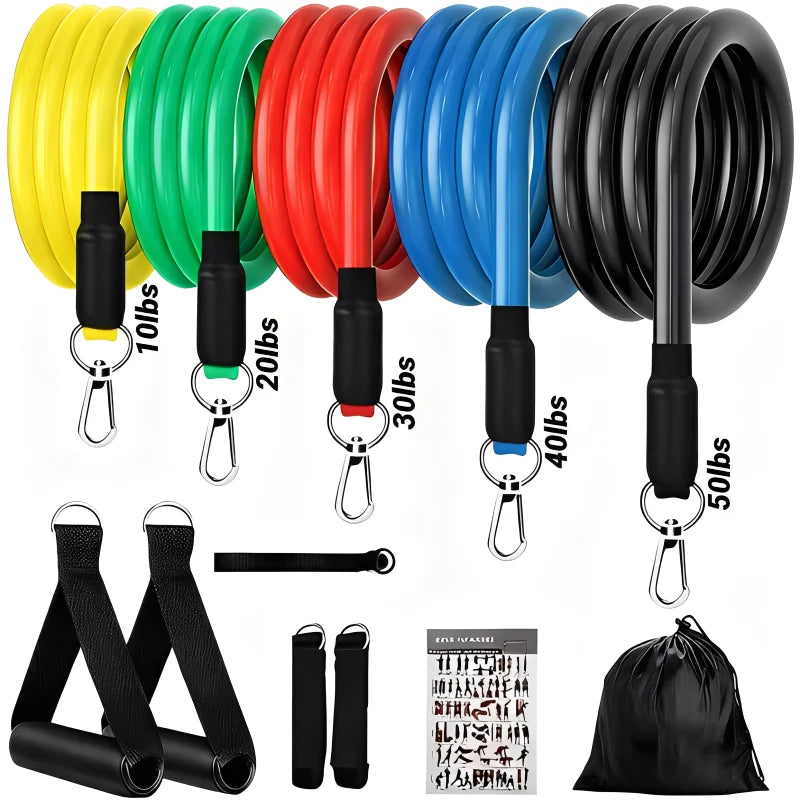11pcs/Set Pull Rope Resistance Bands Portable Fitness Equipment Ankle Strap Chest Expander Elastic Exercise Band