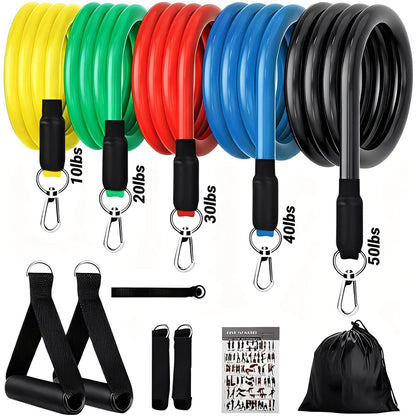 11pcs/Set Pull Rope Resistance Bands Portable Fitness Equipment Ankle Strap Chest Expander Elastic Exercise Band
