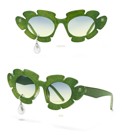 Pearl Diamond  DIY Tear Sunglasses for Women Small Frame Cat Eye Fashion Forward Mermaid Tear Aviator Eyewear
