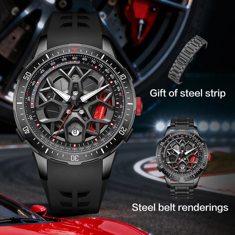 HANBORO supercar series men's fully automatic mechanical watch with wheels running and dial personalized watch