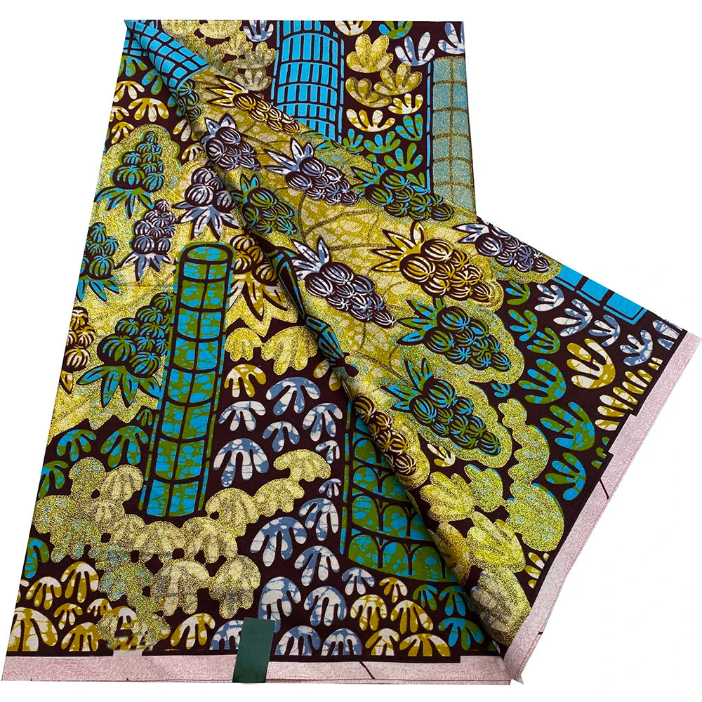 African Wax Prints Fabric Golden Wax Fabric High Quality Ankara Fabric for Party Dress New Grand Super 100% Cotton Y15, 6Yards