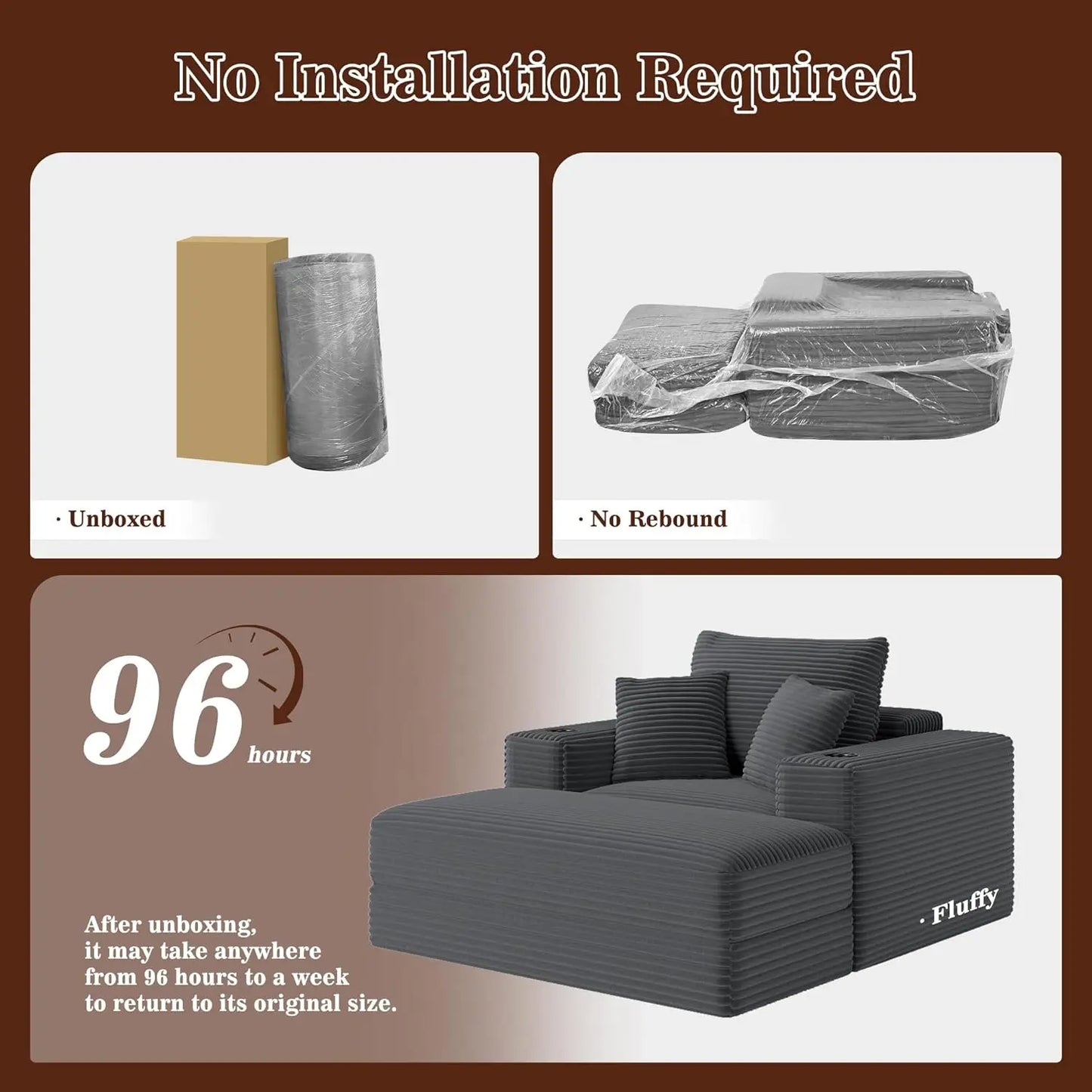 52" Boneless Chaise Lounge Chair Indoor — Oversized Cloud-Like Cozy Comfy Modular 3-in-1 Sofa Bed for Reading,, Customized