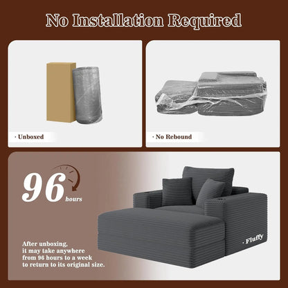 52" Boneless Chaise Lounge Chair Indoor — Oversized Cloud-Like Cozy Comfy Modular 3-in-1 Sofa Bed for Reading,, Customized